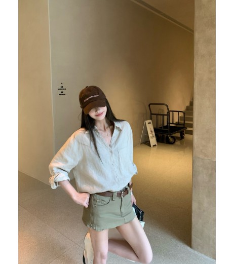 クミクミのデザイン薄いポロトーラー女性のための長袖のシャツ夏レトロシックなカジュアルルーズシャツ