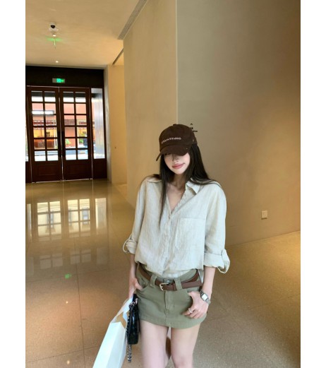 クミクミのデザイン薄いポロトーラー女性のための長袖のシャツ夏レトロシックなカジュアルルーズシャツ