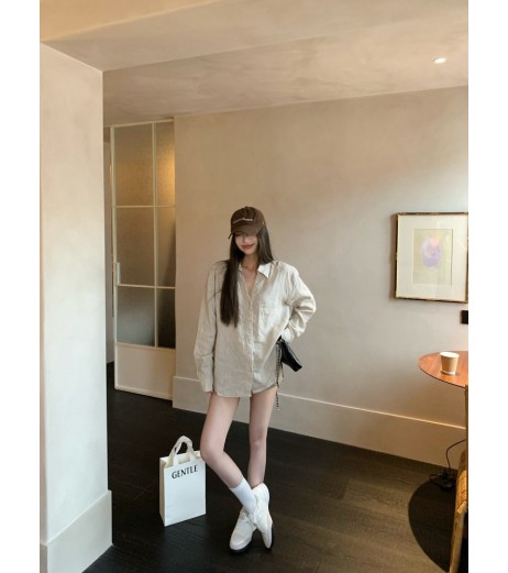 クミクミのデザイン薄いポロトーラー女性のための長袖のシャツ夏レトロシックなカジュアルルーズシャツ